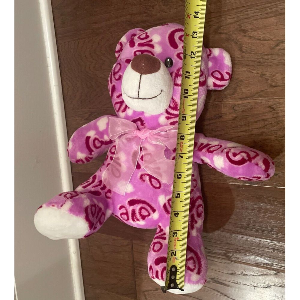 Valentine ANICO Int'l 13" Plush Pink Teddy‎ Bear Pink Ribbon Red Love Prints - Picture 8 of 9
